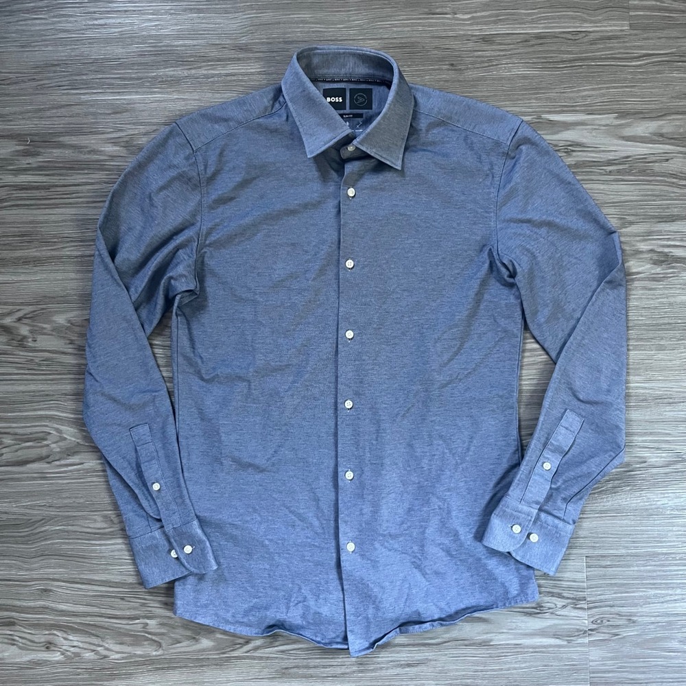 Hugo Boss Performance Slim Fit Blue Stretch Dress Shirt P-HANK-kent-C1-222 15.5